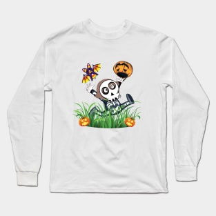 Cute Trick or Treat Bat Attack on Crazy Skeleton Child Long Sleeve T-Shirt